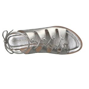 LOEFFLER RANDALL Silver Lace-Up Metallic Padded Kira Round Toe Leather sandals